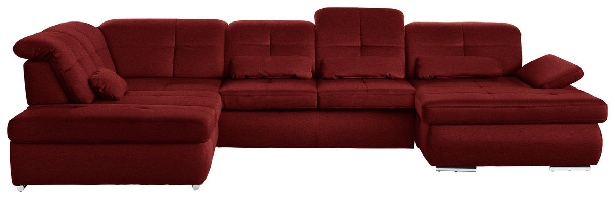 WOHNLANDSCHAFT  in Mikrofaser Dunkelrot  - Chromfarben/Dunkelrot, Design, Holzwerkstoff/Textil (260/371/195cm) - Beldomo Style