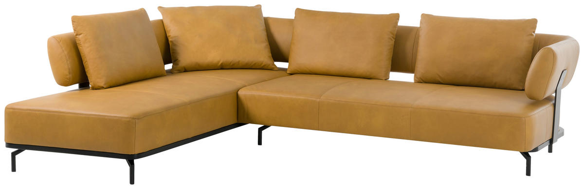 ECKSOFA in Echtleder Dunkelgelb  237/302 cm  - Dunkelgelb/Schwarz, Design, Leder/Metall (237/302cm) - Dieter Knoll