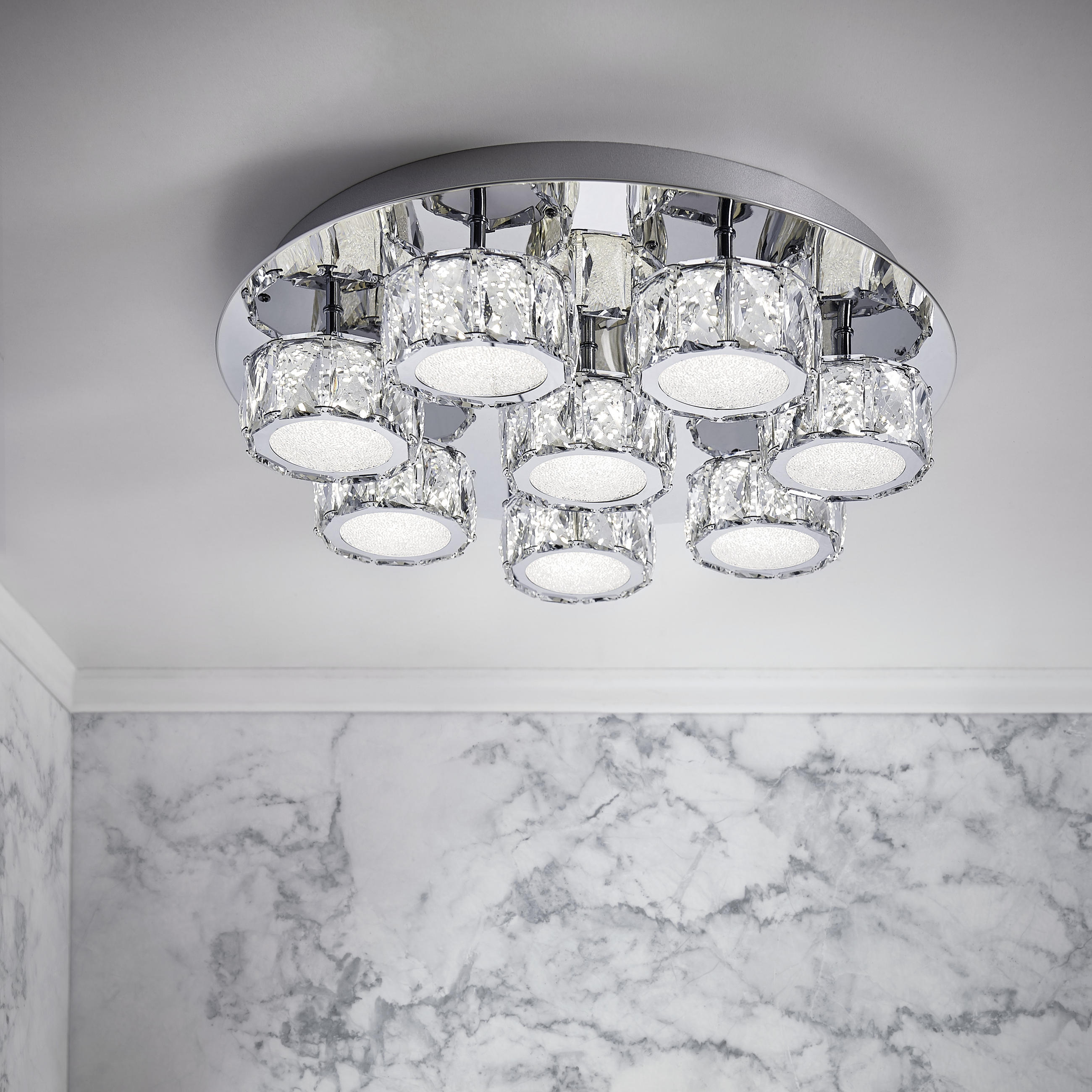 LED MENNYEZETI LÁMPA - króm, Design, Üveg/fém (50/11cm)