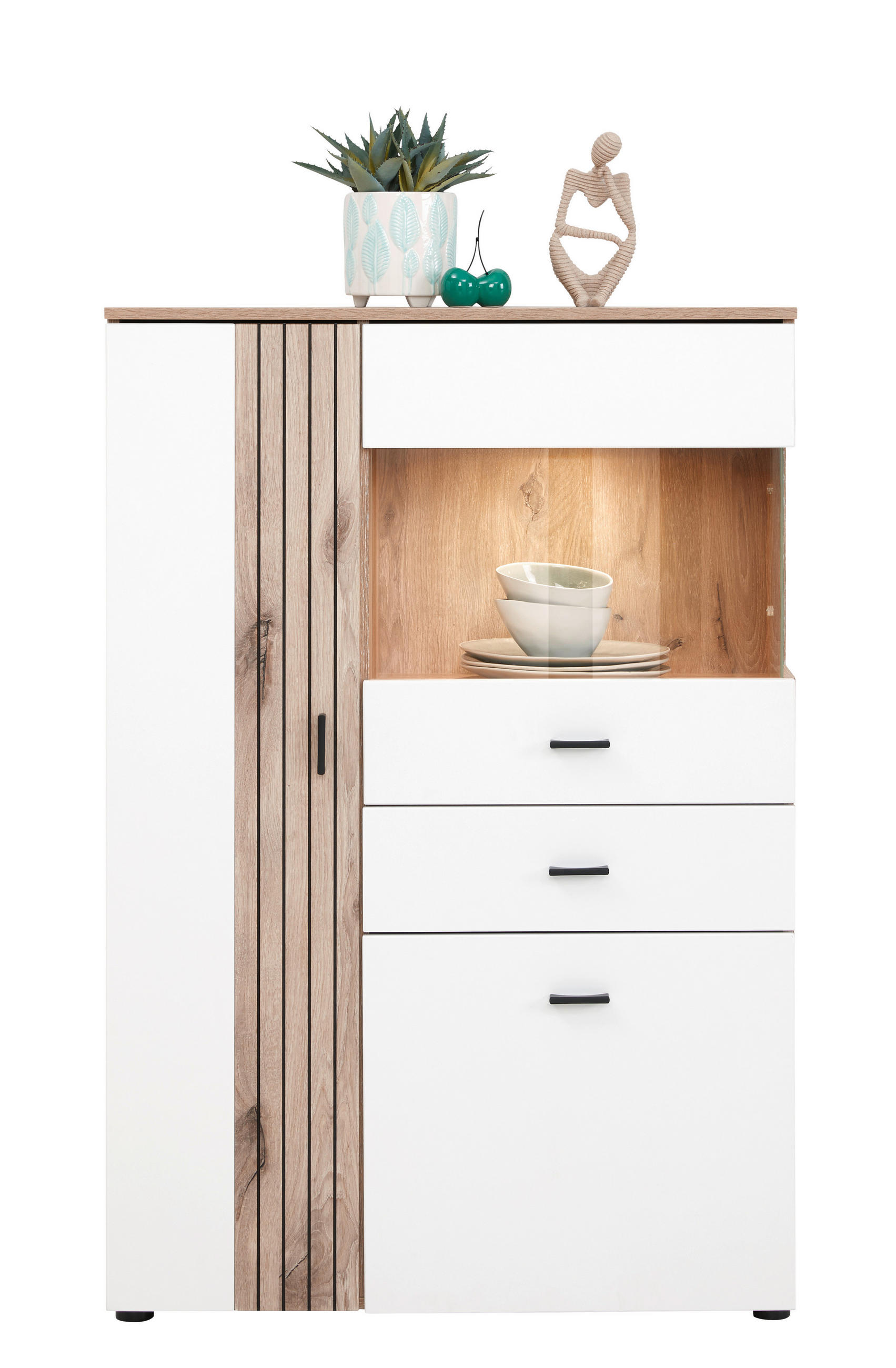 Vitrine Liverpool B: 87 Cm Mit Beleuchtung Weiß/eichef.