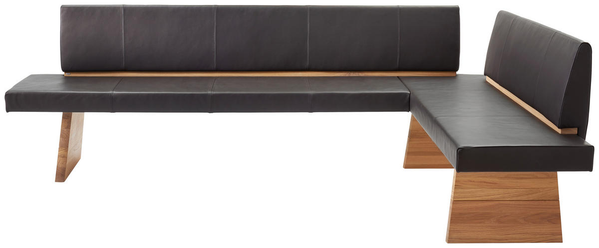 ECKBANK 268,3/178,3 cm Echtleder Eichefarben, Dunkelgrau Wildeiche massiv   - Eichefarben/Dunkelgrau, KONVENTIONELL, Leder/Holz (268,3/178,3cm) - Voglauer