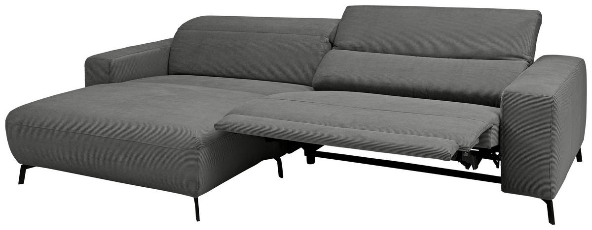 ECKSOFA in Feincord Anthrazit  - Anthrazit/Schwarz, Design, Textil/Metall (172-177/294cm) - Pure Home Lifestyle