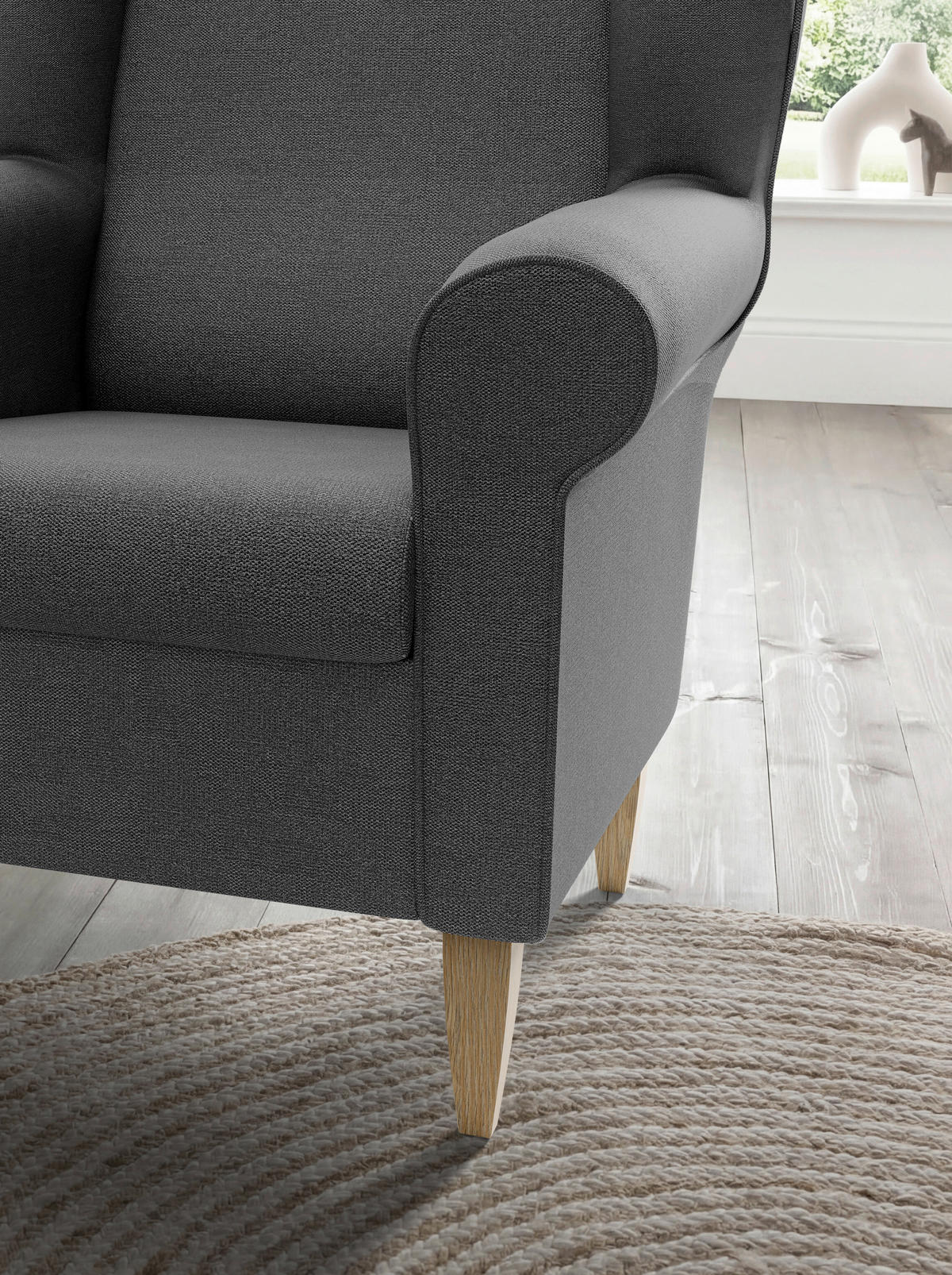 OHRENSESSEL Struktur Anthrazit  - Anthrazit/Naturfarben, Konventionell, Holz/Textil (80/102/86cm) - Livetastic