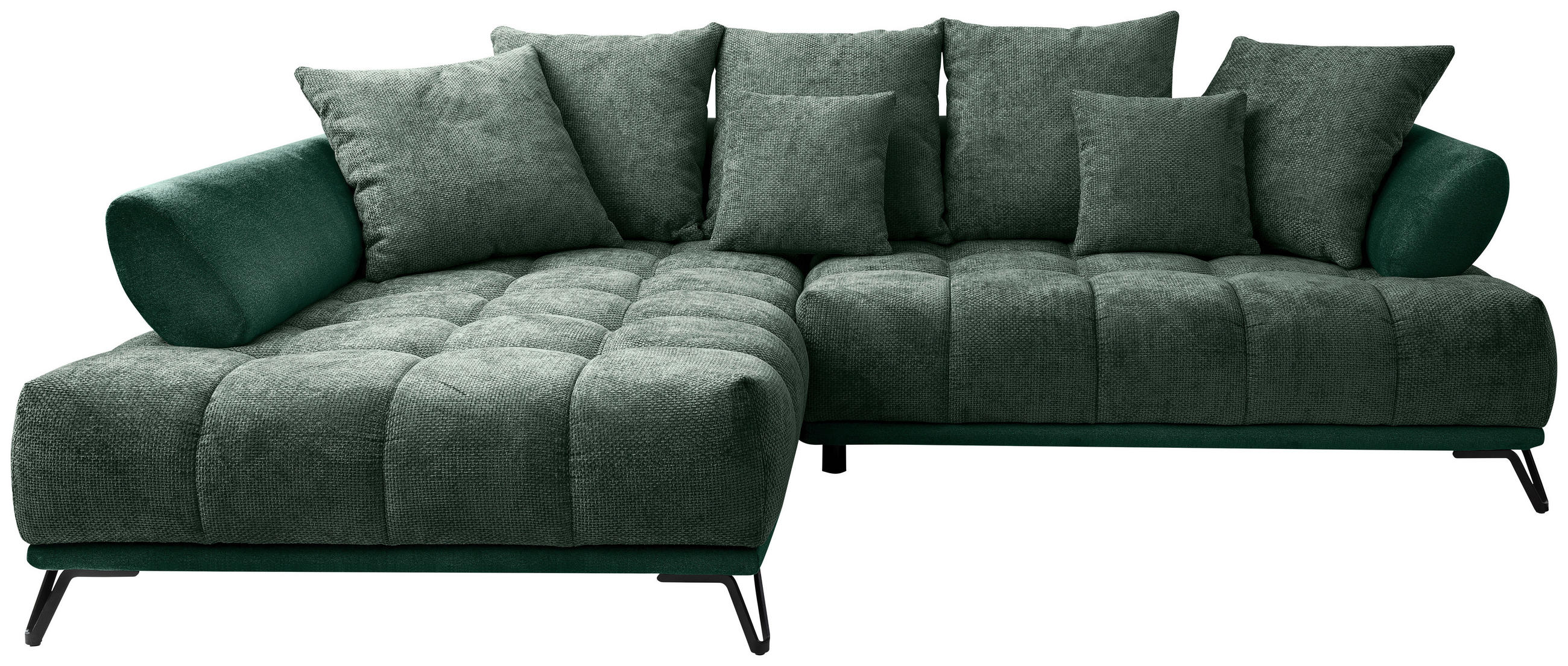 ECKSOFA Dunkelgrün Chenille Zierkissen, Rückenkissen, Rücken echt  - Dunkelgrün/Schwarz, MODERN, Textil/Metall (184/262cm) - MID.YOU