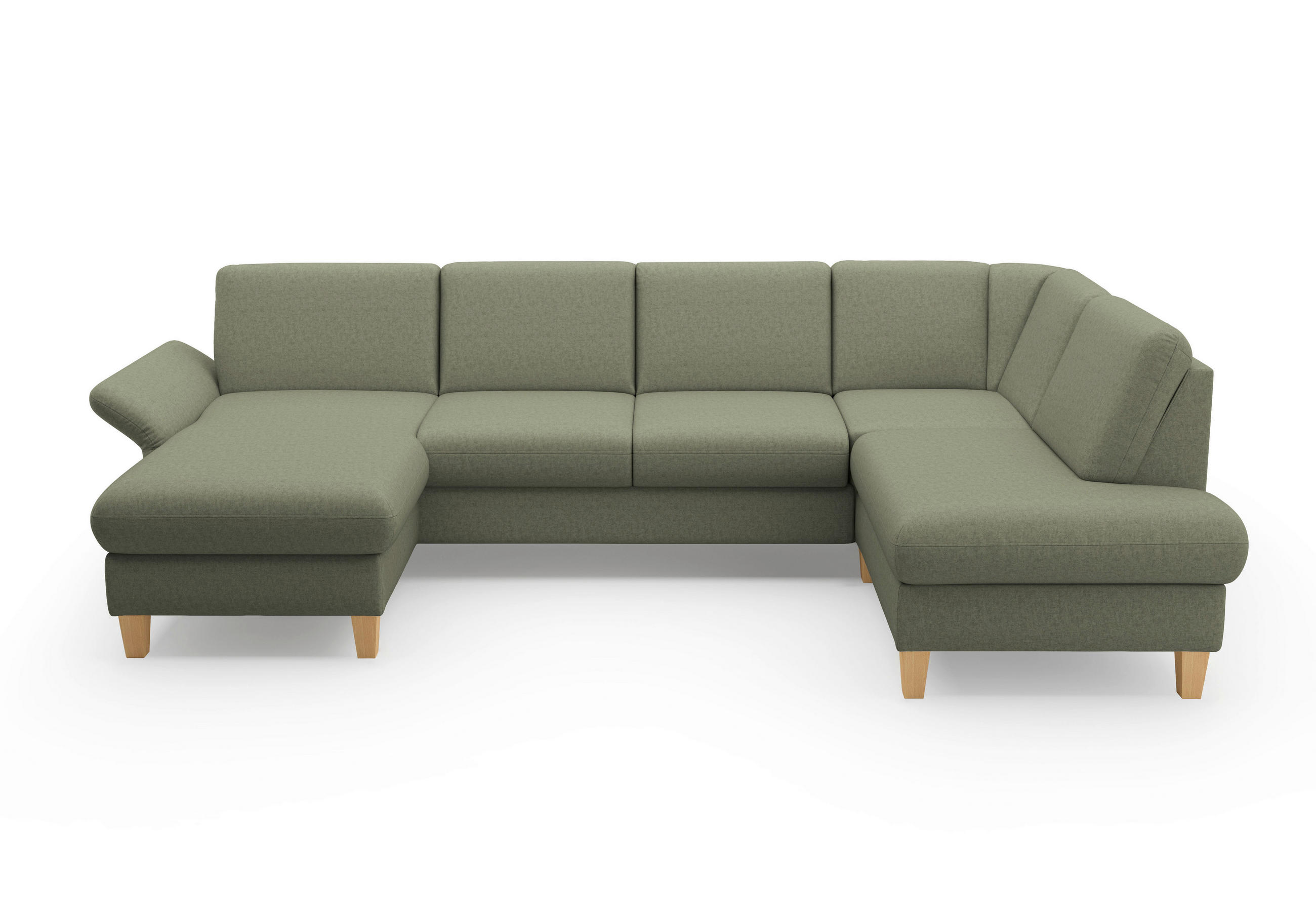 WOHNLANDSCHAFT Olivgrün Flachgewebe  - Eichefarben/Olivgrün, KONVENTIONELL, Holz/Textil (164/314/195cm) - Sit & More