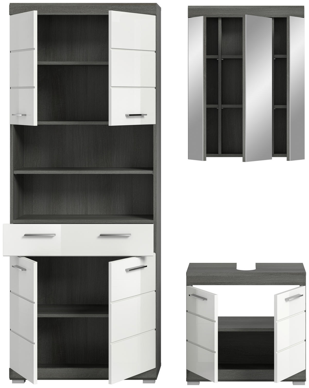 BADEZIMMER 3-teilig  in 134 cm  - Chromfarben/Weiß Hochglanz, MODERN, Holzwerkstoff/Kunststoff (134cm) - MID.YOU