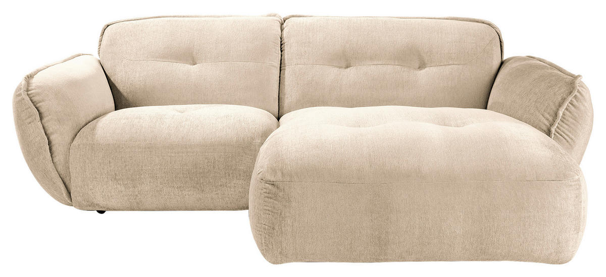 ECKSOFA in Chenille Creme  - Creme/Schwarz, Modern, Kunststoff/Textil (269/184cm) - Trendmanufaktur