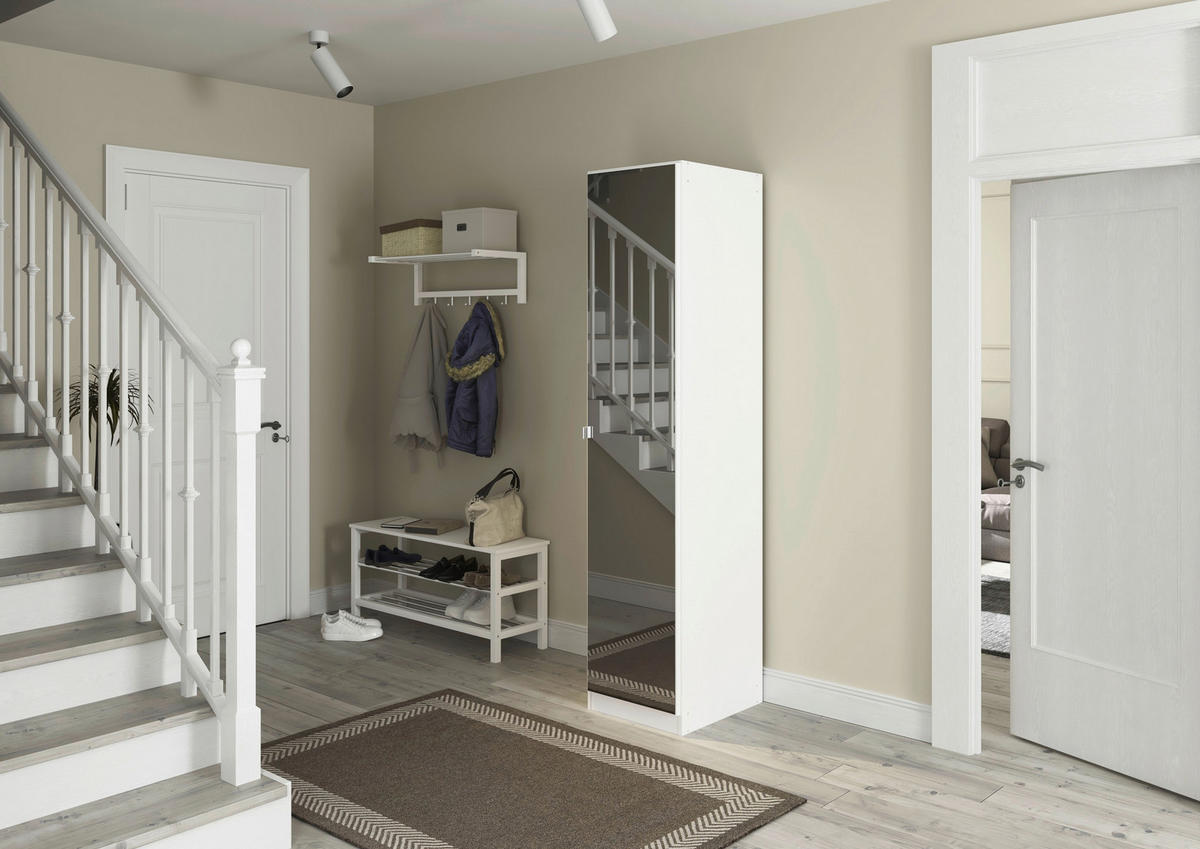 DREHTÜRENSCHRANK 47/210/54 cm,  in Weiß, 1-türig  - Alufarben/Weiß, KONVENTIONELL, Glas/Holzwerkstoff (47/210/54cm) - home24