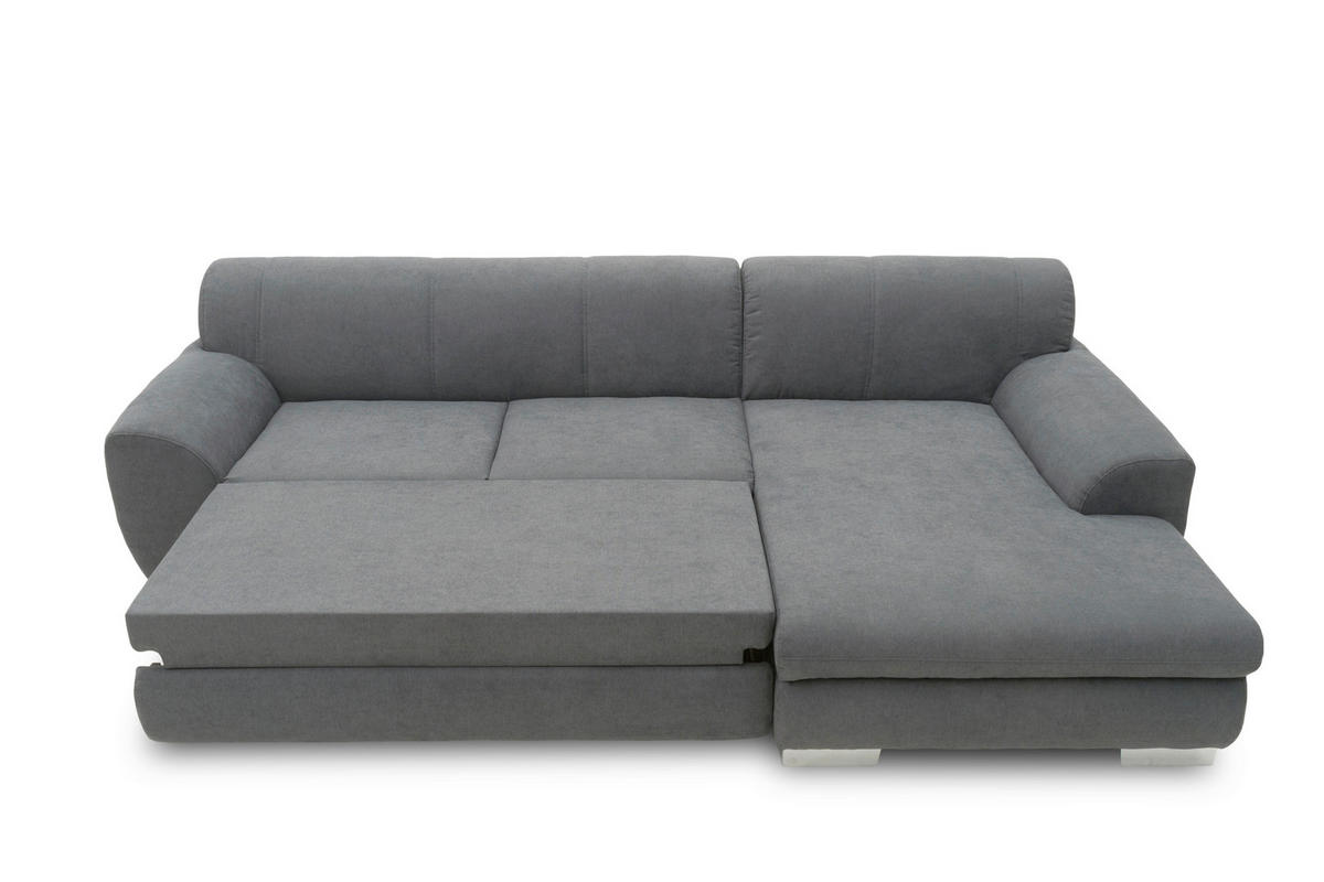ECKSCHLAFSOFA NIKA Dunkelgrau Webstoff  - Dunkelgrau/Silberfarben, Basics, Holz/Textil (277/156cm) - MID.YOU