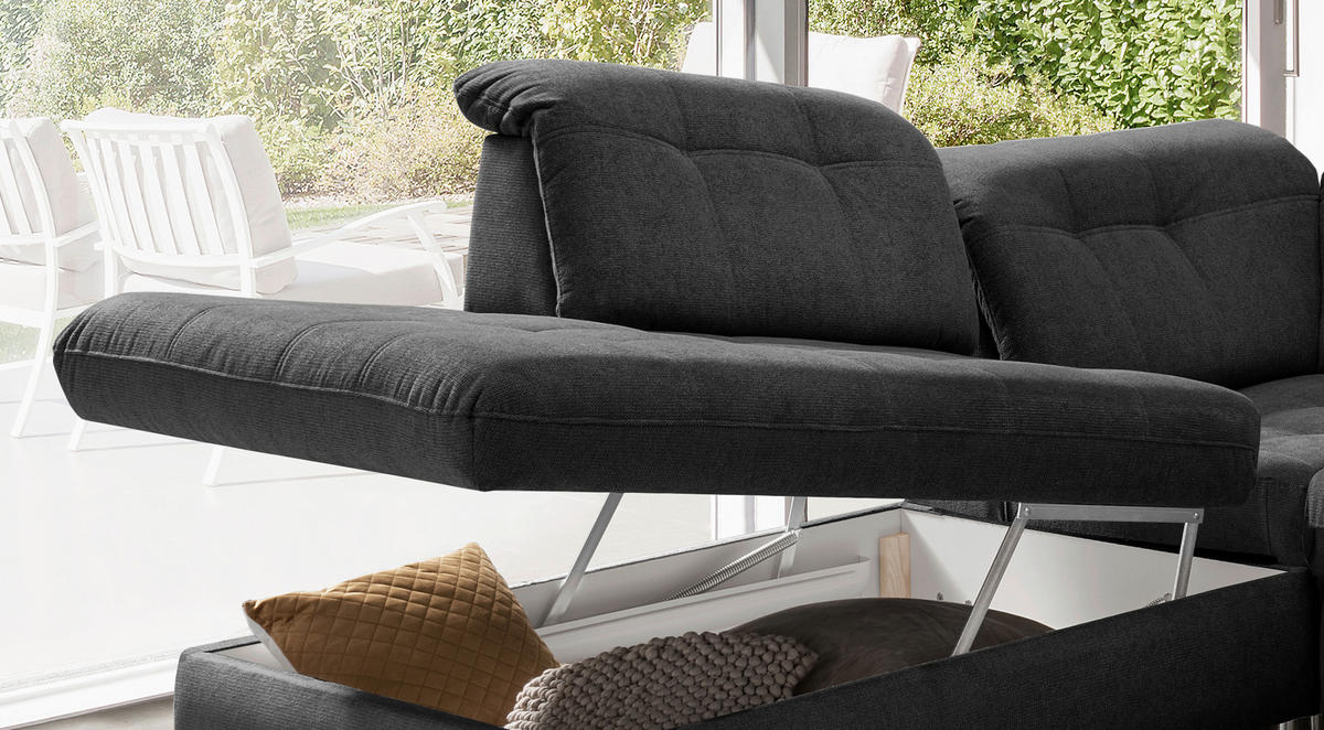 WOHNLANDSCHAFT Anthrazit Chenille  - Anthrazit/Schwarz, MODERN, Textil/Metall (252/387/184cm) - Livetastic