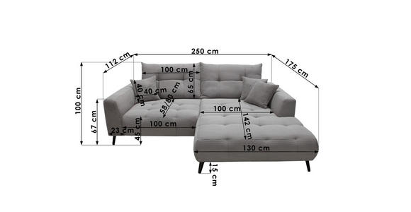 ECKSOFA in Cord Salbeigrün  250/175 cm  - Salbeigrün/Schwarz, KONVENTIONELL, Textil/Metall (250/175cm) - Carryhome