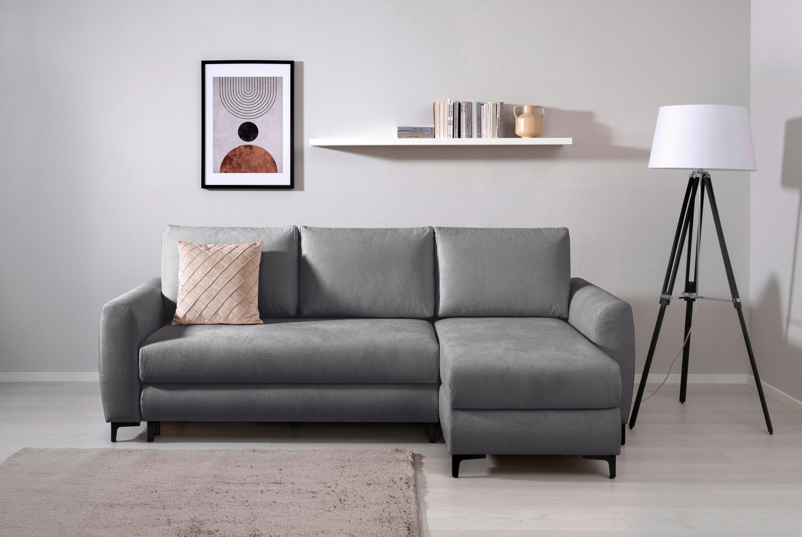 ECKSOFA in Mikrofaser Dunkelgrau  - Dunkelgrau/Schwarz, Design, Textil/Metall (236/148cm) - MID.YOU