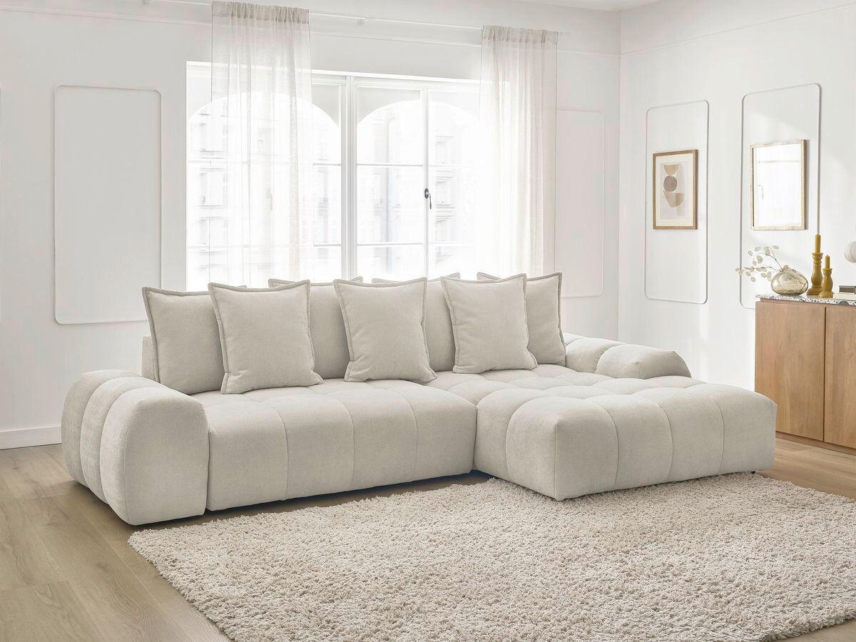 ECKSCHLAFSOFA EVEREST  mit Rücken echt, Armteil links, Armteil rechts Struktur Beige  - Beige/Schwarz, MODERN, Kunststoff/Textil (318/180cm) - Livetastic