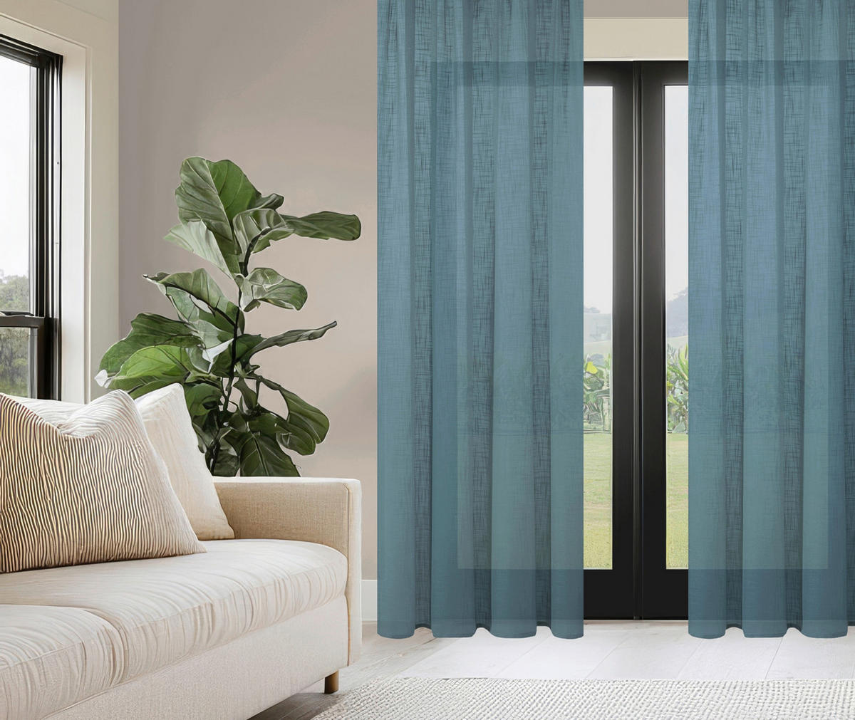 FERTIGVORHANG halbtransparent  - Blau, Basics, Textil (140/160cm)
