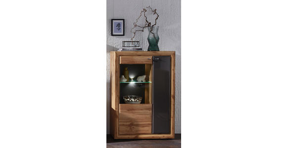 HIGHBOARD 90/132/37 cm - Edelstahlfarben/Eichefarben, KONVENTIONELL, Glas/Holzwerkstoff (90/132/37cm) - Cantus