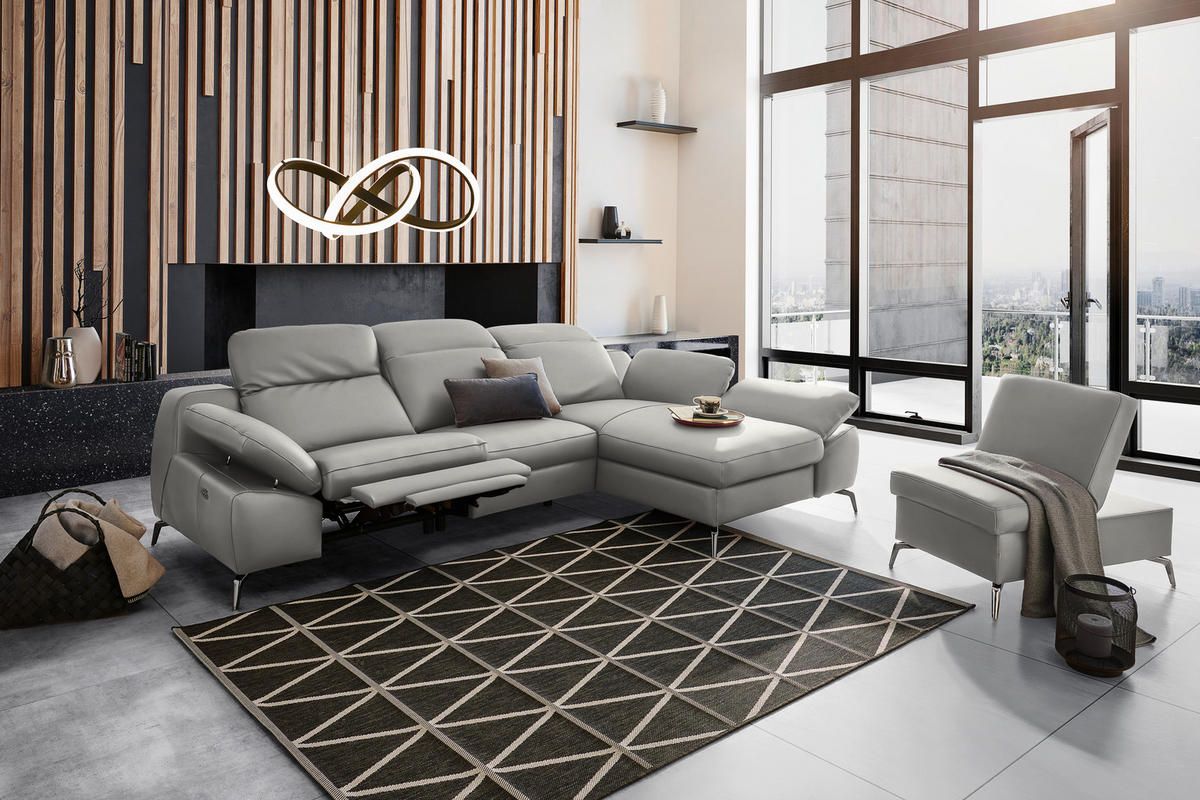 ECKSOFA in Echtleder Grau  286/183 cm  - Schwarz/Grau, Design, Leder/Metall (286/183cm) - Celina Home
