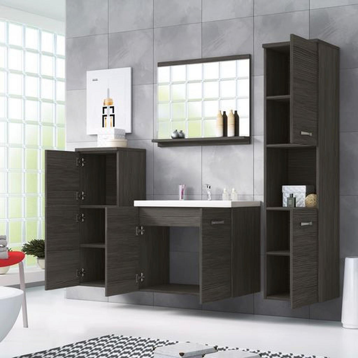 BADEZIMMER 5-teilig  in 120 cm  - Eiche dunkel/Eichefarben, LIFESTYLE, Keramik/Holzwerkstoff (120cm) - P & B