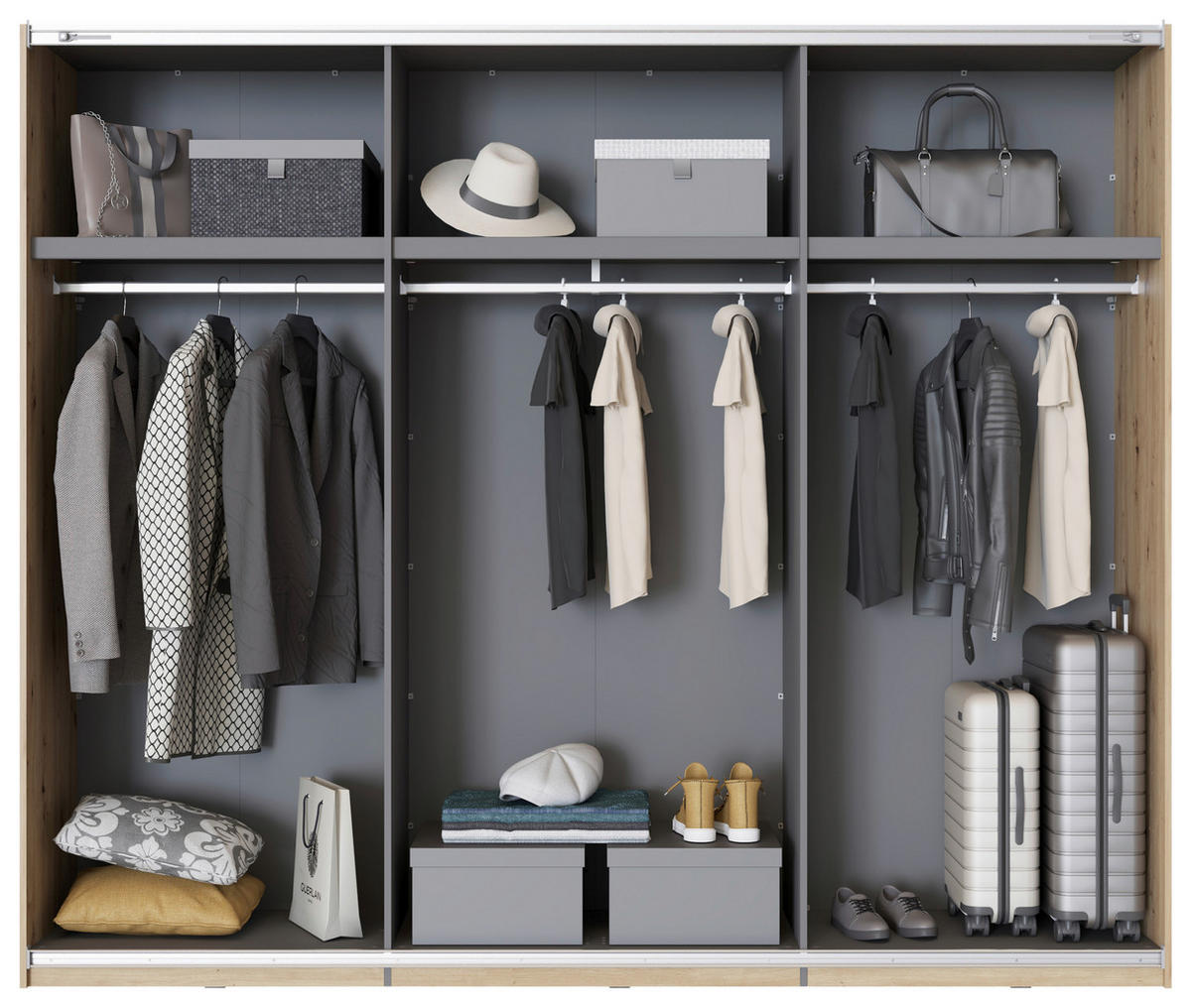 SKRIŇA S POS. DVER. – HOR.VED, 270/217,5/61 cm - čierna/dub artisan, Basics, kov/kompozitné drevo (270/217,5/61cm) - Xora