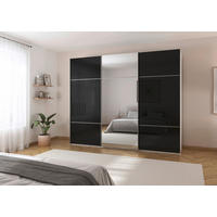 SCHWEBETÜRENSCHRANK 301/223/68 cm 3-türig Weiß, Schwarz  - Alufarben/Schwarz, KONVENTIONELL, Glas/Holzwerkstoff (301/223/68cm) - Novel