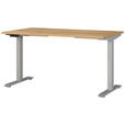 SCHREIBTISCH 140/80/72-118 cm  in Eichefarben, Silberfarben  - Eichefarben/Silberfarben, MODERN, Holzwerkstoff/Metall (140/80/72-118cm) - Novel