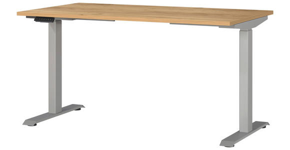 SCHREIBTISCH 140/80/72-118 cm in Eichefarben, Silberfarben - Eichefarben/Silberfarben, MODERN, Holzwerkstoff/Metall (140/80/72-118cm) - Novel