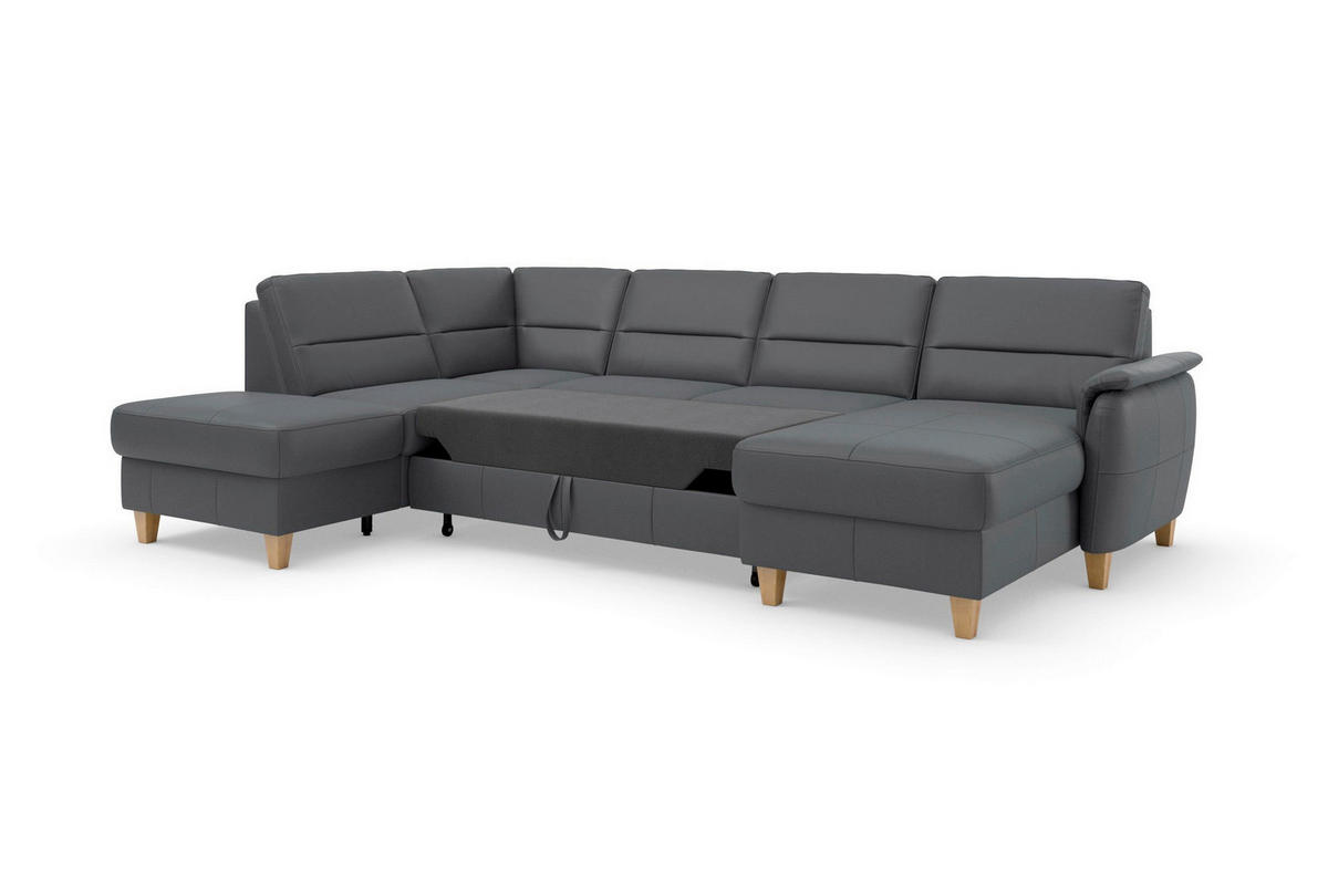 SEDACIA SÚPRAVA, textil, koža, čierna - čierna/farba duba, Basics, koža/drevo (212/308/163cm) - Sit & More