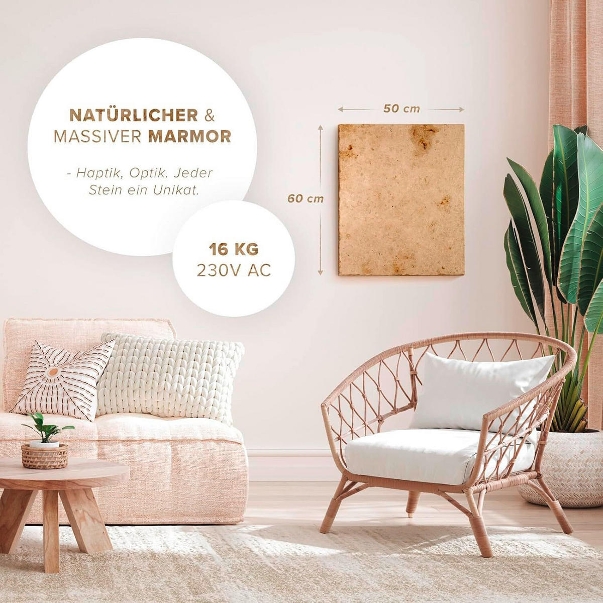 INFRAROT-HEIZPANEEL 500 W W  - Sandfarben, Basics, Stein (60/50/2cm) - MID.YOU