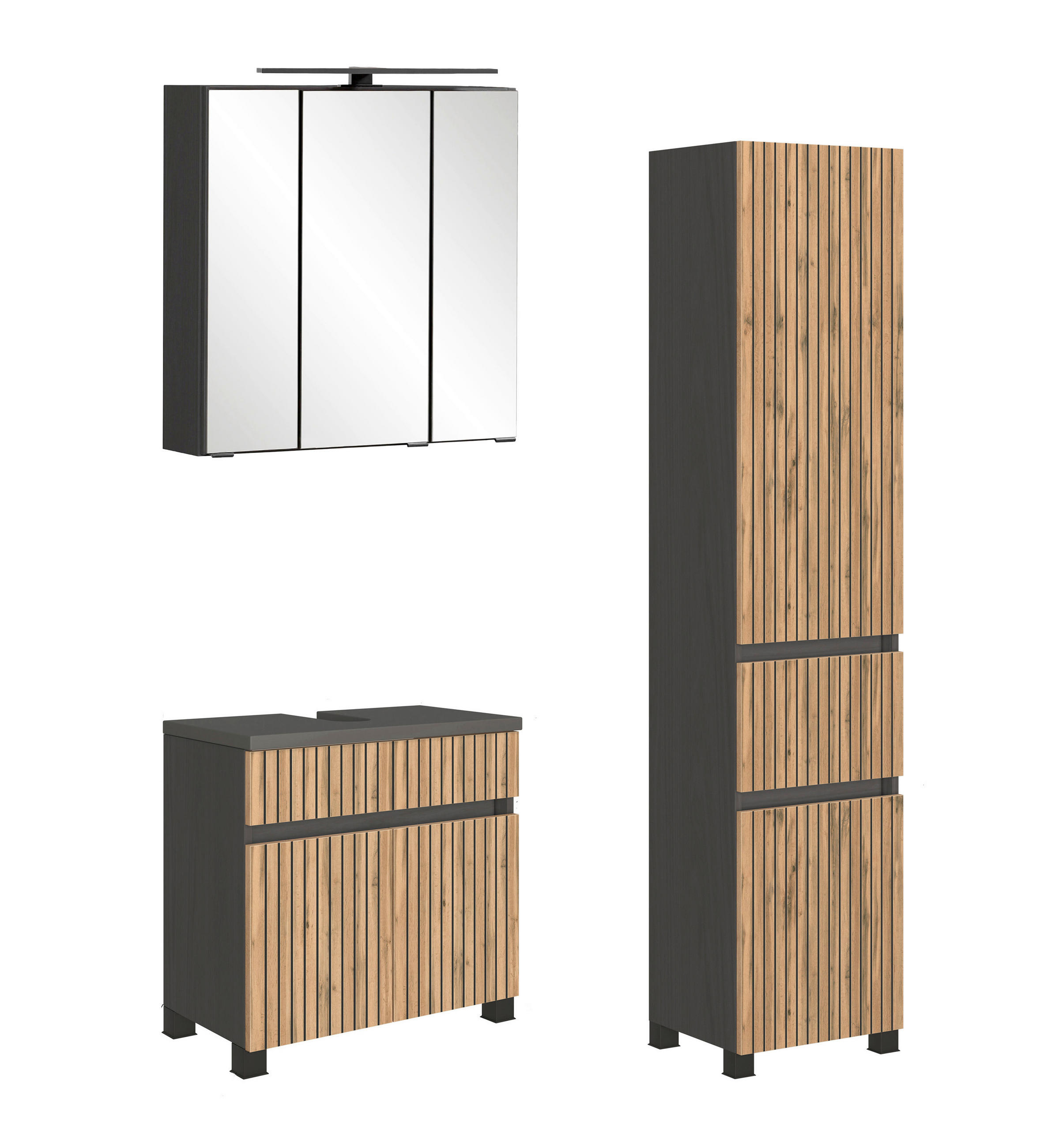 BADEZIMMER  in 100 cm  - Eiche Wotan/Graphitfarben, KONVENTIONELL, Glas/Holzwerkstoff (100cm) - Xora