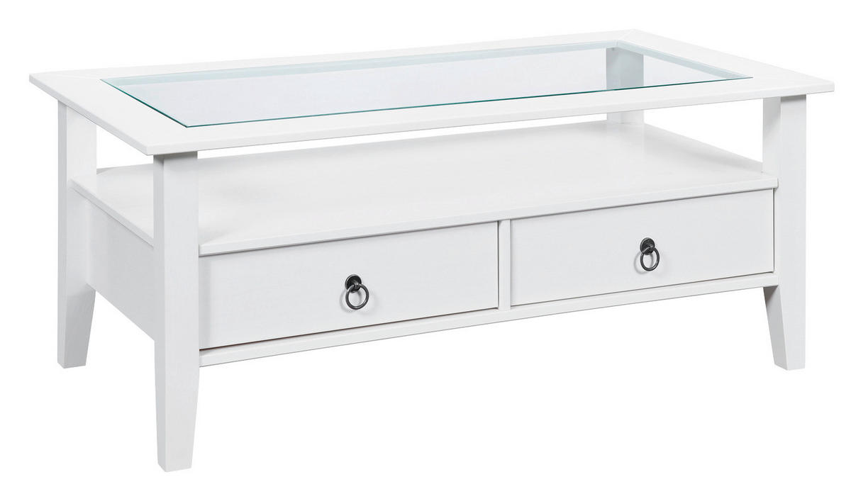 COUCHTISCH Kiefer vollmassiv 115/60/45 cm rechteckig Weiß  - Schwarz/Weiß, MODERN, Glas/Holz (115/60/45cm) - Livetastic