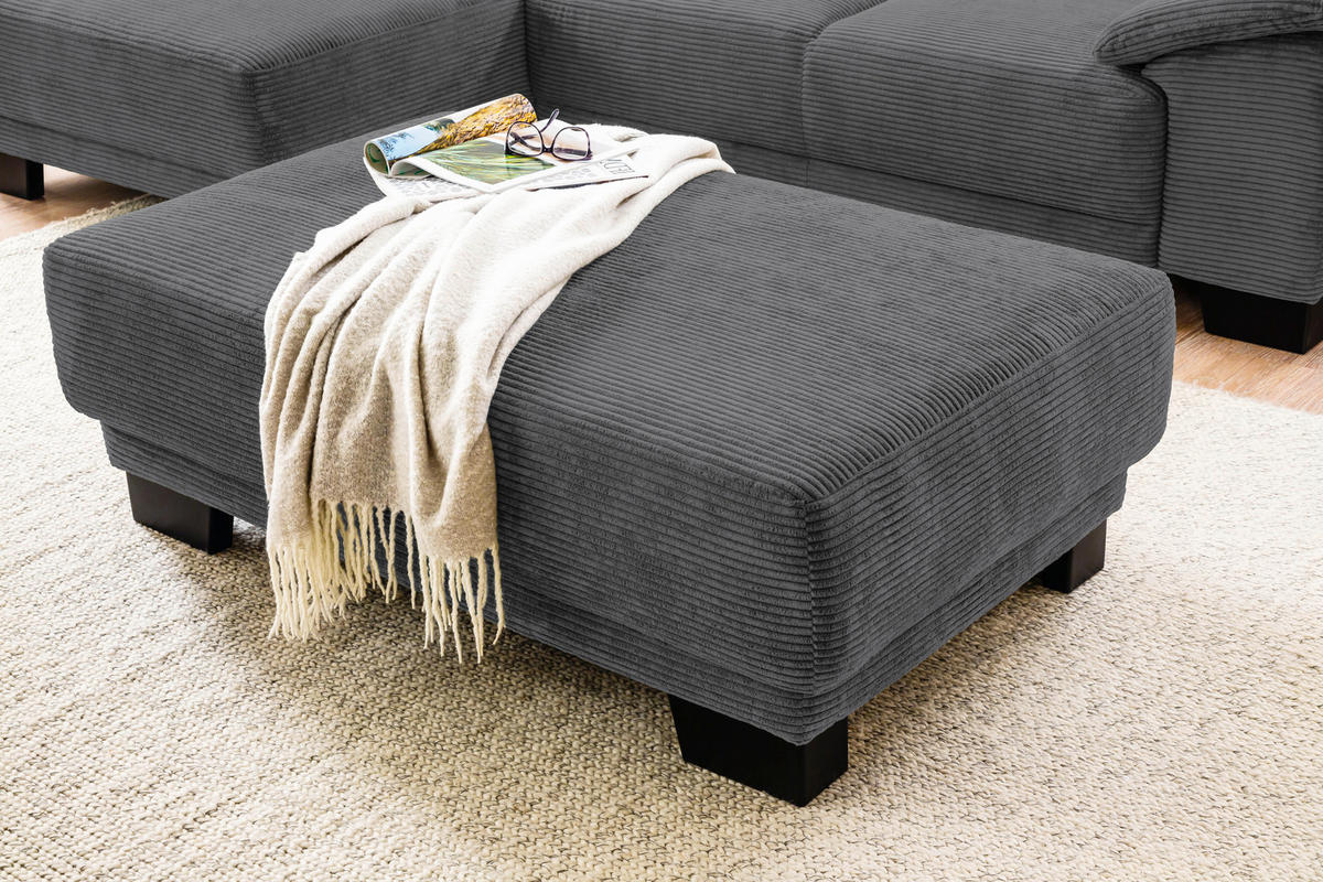 ECKSOFA in Cord Dunkelgrau  - Dunkelgrau/Schwarz, Design, Holz/Textil (174/270cm) - Pure Home Lifestyle