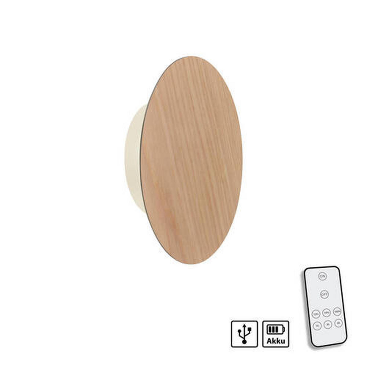AKKU-WANDLEUCHTE - Eichefarben, Natur, Holz/Kunststoff (18/4.5/18cm) - Paul Neuhaus
