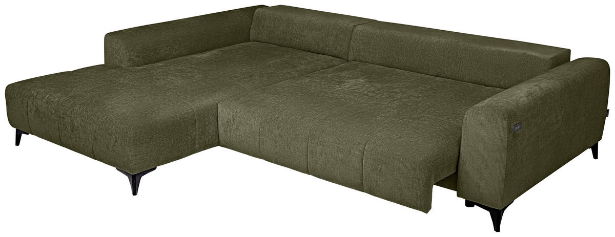 HÖRNSOFFA i chenille olivgrön  - olivgrön/svart, Klassisk, textil/plast (222/279cm) - MID.YOU