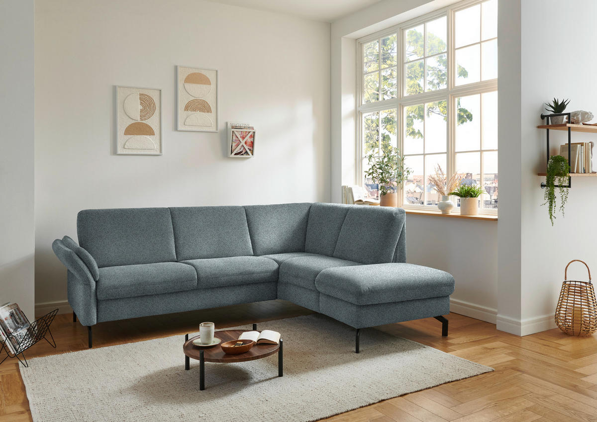 ECKSOFA in Flachgewebe Blaugrau  - Blaugrau/Schwarz, Konventionell, Textil/Metall (241/190cm) - Beldomo Comfort