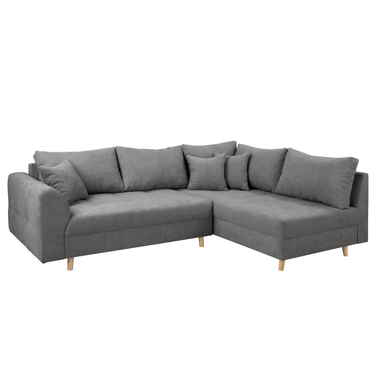 ECKSOFA inkl. Hocker Ariella Dunkelgrau Mikrofaser Rückenkissen, Hocker  - Dunkelgrau/Naturfarben, Design, Holz/Textil (161/231cm) - Livetastic