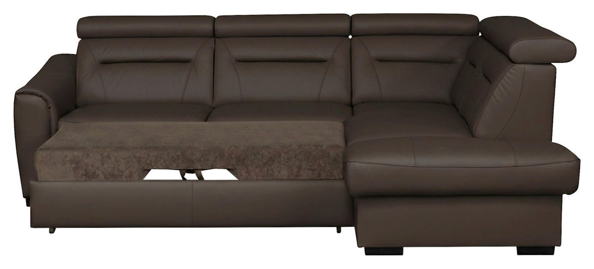 ECKSOFA  in Lederlook Echtleder Dunkelbraun  - Wengefarben/Dunkelbraun, Design, Leder/Holz (260/212cm) - Celina Home