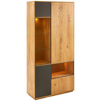 VITRINE in massiv Wildeiche Anthrazit, Eichefarben  - Eichefarben/Anthrazit, Design, Glas/Holz (98/205/42cm) - Waldwelt