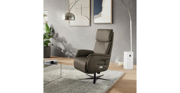 RELAXSESSEL in Leder Graubraun  - Graubraun/Schwarz, Design, Leder/Metall (70/117/85cm) - Dieter Knoll