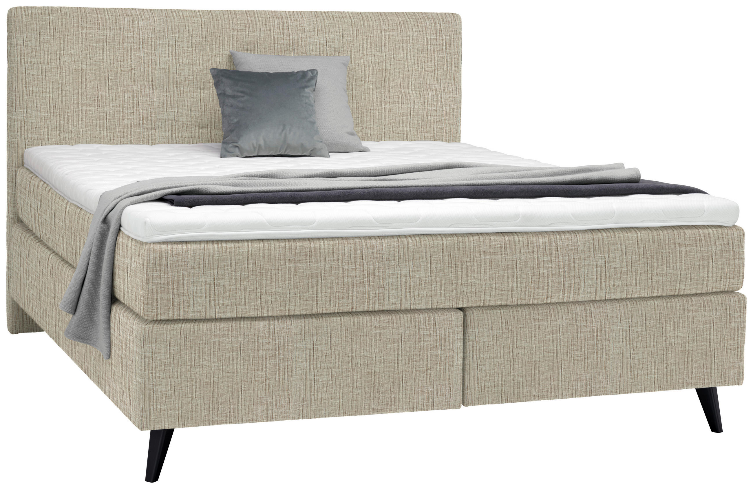 BOXSPRINGBETT 200/200 cm  in Beige  - Beige/Schwarz, KONVENTIONELL, Holz/Textil (200/200cm) - Voleo