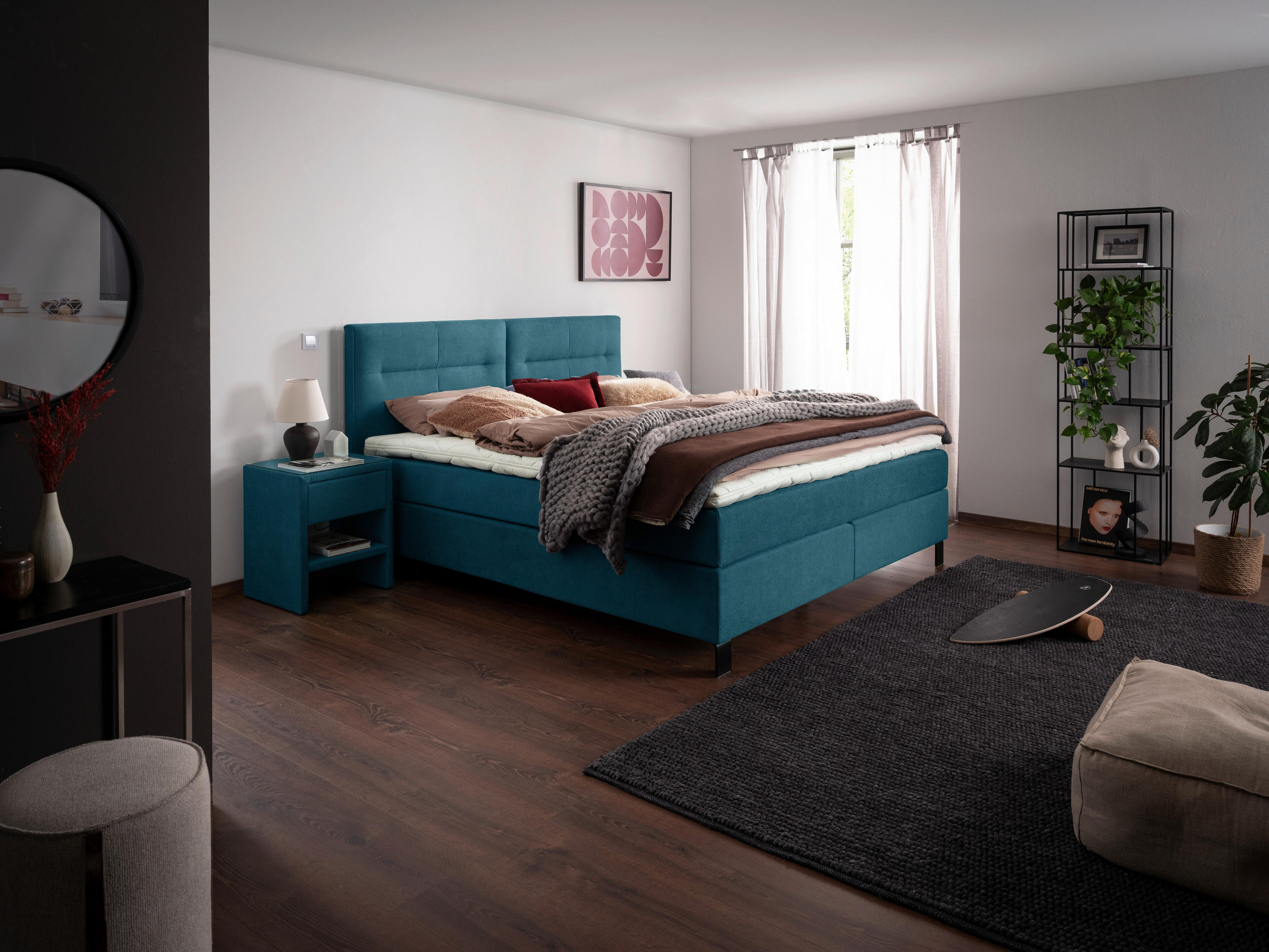 BOXSPRINGBETT 200/220 cm  in Petrol  - Petrol/Schwarz, KONVENTIONELL, Textil/Metall (200/220cm) - Esposa