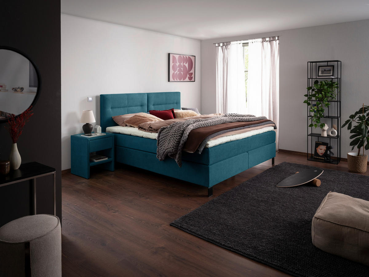 BOXSPRINGBETT 200/220 cm  in Petrol  - Petrol/Schwarz, KONVENTIONELL, Textil/Metall (200/220cm) - Esposa