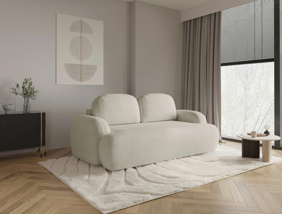 2-SITZER-SOFA Sevilla Plus Bouclé Creme  - Creme/Schwarz, Design, Kunststoff/Textil (210/92/110cm) - MID.YOU