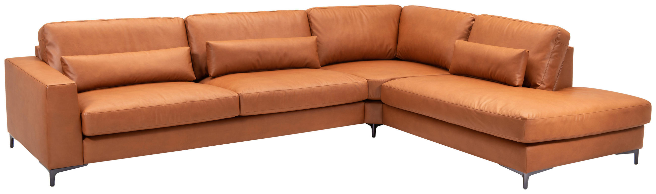 SOFFA i läderimitation (vegan) cognacfärgad  - stålfärgad/cognacfärgad, Klassisk, metall/trä (330/80/255cm) - Welnova