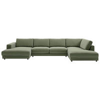 WOHNLANDSCHAFT Grün Cord  - Schwarz/Grün, Design, Kunststoff/Textil (190/425/224cm) - Pure Home Lifestyle