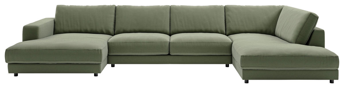 WOHNLANDSCHAFT Grün Cord  - Schwarz/Grün, Design, Kunststoff/Textil (190/425/224cm) - Pure Home Lifestyle