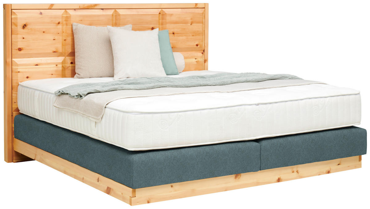 BOXSPRINGBETT 180/200 cm  Zirbelkieferfarben, Blaugrau  - Zirbelkieferfarben/Blaugrau, Natur, Holz/Textil (180/200cm) - Valnatura