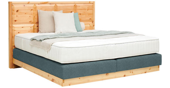 BOXSPRINGBETT 180/200 cm  in Zirbelkieferfarben, Blaugrau  - Zirbelkieferfarben/Blaugrau, Natur, Holz/Textil (180/200cm) - Valnatura