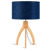 STOLNÍ LAMPA, nástěnný stmívač, 36/54 cm  - modrá/přírodní barvy, Trend, dřevo/textil (36/54cm) - Good & Mojo
