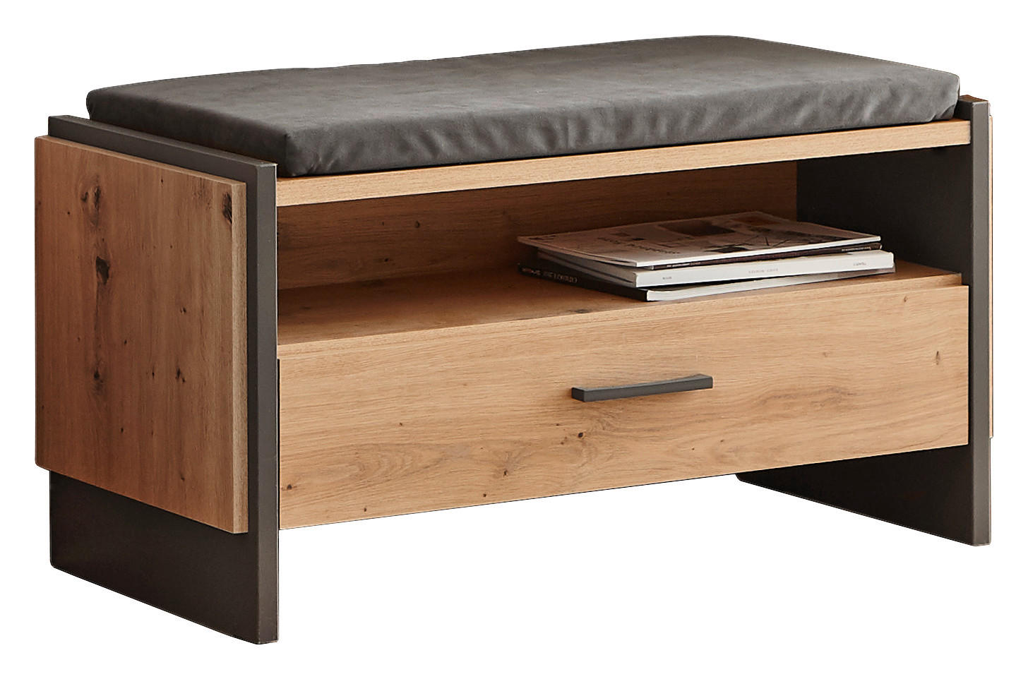 GARDEROBENBANK Grau, Eiche Artisan - Anthrazit/Schwarz, Trend, Kunststoff/Textil (87,1/47,9/41,3cm) - Hom`in