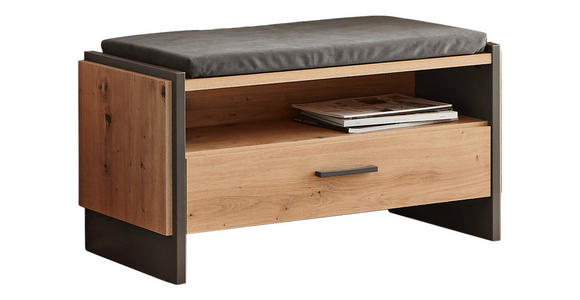 GARDEROBENBANK Grau, Eiche Artisan - Anthrazit/Schwarz, Trend, Kunststoff/Textil (87,1/47,9/41,3cm) - Hom`in