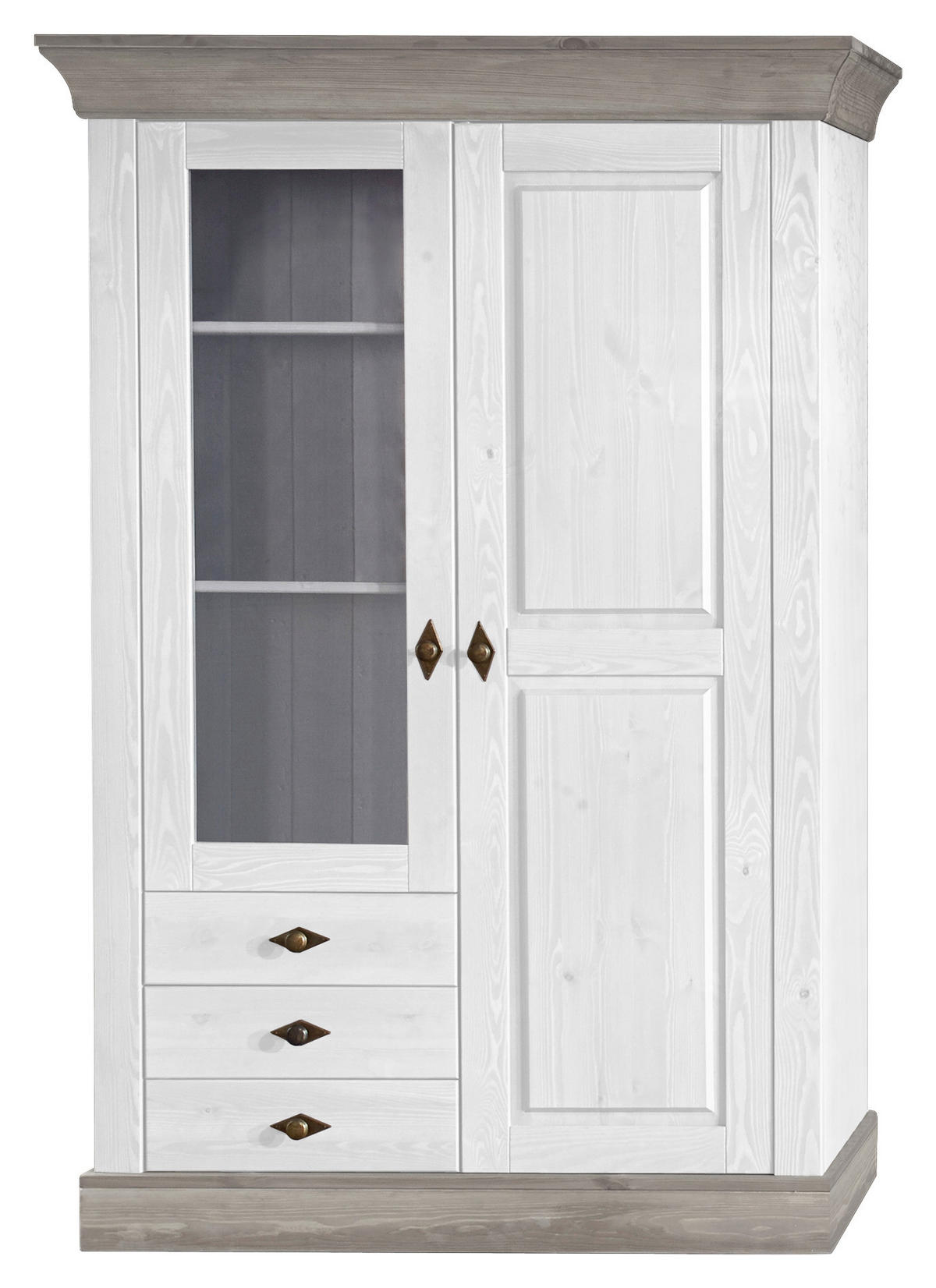 VITRINE in massiv Kiefer Grau, Weiß  - Weiß/Grau, ROMANTIK / LANDHAUS, Glas/Holz (108/163/45cm) - Boxxx